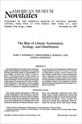 The Bats of Liberia: Systematics, Ecology, and Distribution