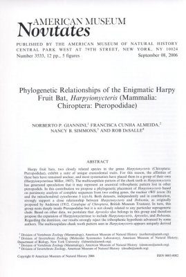 Phylogenetic Relationships of the Enigmatic Harpy Fruit Bat, Harpyionycteris (Mammalia: Chiroptera: Pteropodidae)