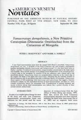 Yamaceratops Dorngobiensis, a new Primitive Ceratopsian (Dinosauria, Ornithischia) from the Cretaceous of Mongolia