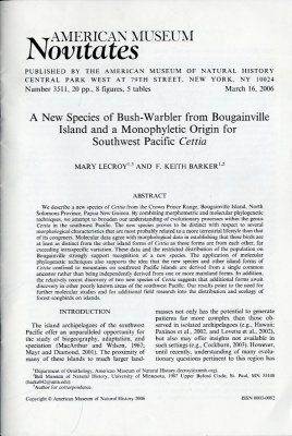 A New Species of Bush-Warbler from Bougainville Island and a Monophyletic Origin for Southwest Pacific Cettia