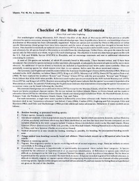 Checklist of the Birds of Micronesia