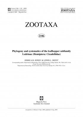 Zootaxa, Volume 2186: Phylogeny and Systematics of the Leathopper Subfamily Ledrinae (Hemiptera: Cicadellidae)