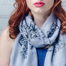 Large butterfly print grey scarf