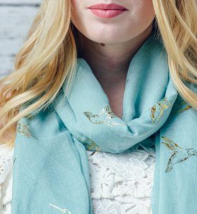 Foil Bird and Butterfly soft print green scarf