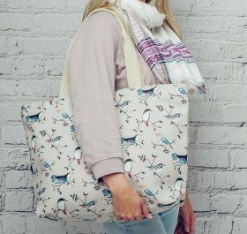 Large Bird print canvas bag