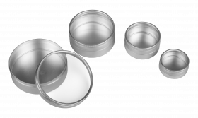 Nest of Glass Top Metal Collecting Tins