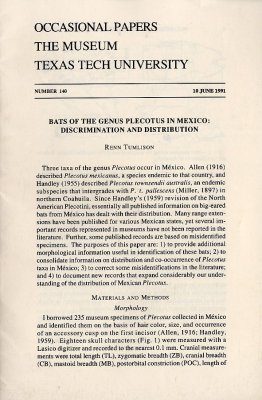 Bats of the Genus Plectotus in Mexico: Discrimination and Distribution
