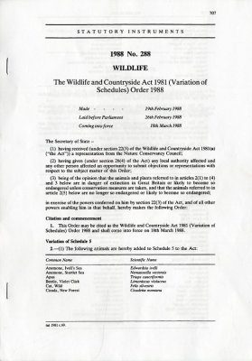 Wildlife and Countryside Act 1981(Variation of Schedules)