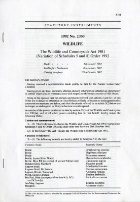 Wildlife and Countryside Act 1981 (Variation of Schedule 5&8) Order 1992