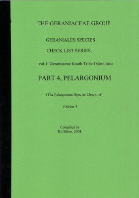 The Geraniaceae Group, Geraniales Species Checklist, Volume 1, Part 4: Pelargonium