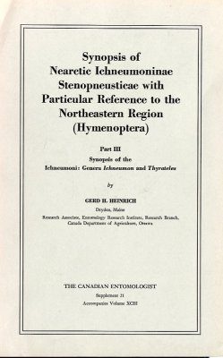 Synopsis of Nearctic Ichneumoninae Stenopneusticae with Particular Reference to the Northeastern Region (Hymenoptera). Part III