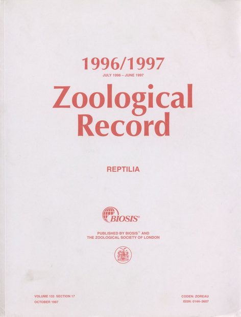 Zoological Record, Volume 132 Section 17: Reptilia