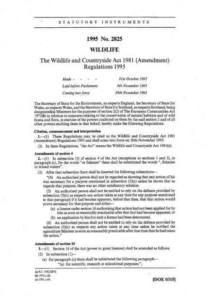 The Wildlife and Countryside Act 1981 Amendment Regulations 1995