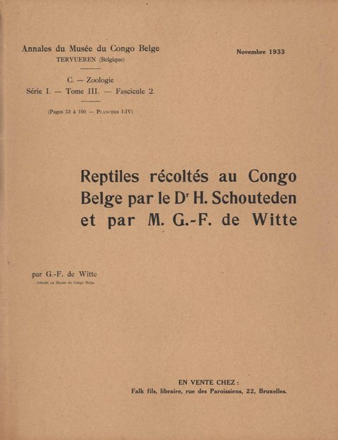 Reptiles Récoltés au Congo par le Dr. H. Schouteden et M. G.-F. de Witte [Reptiles Collected in the Congo by Dr. H. Schouteden and M. G.-F. de Witte]