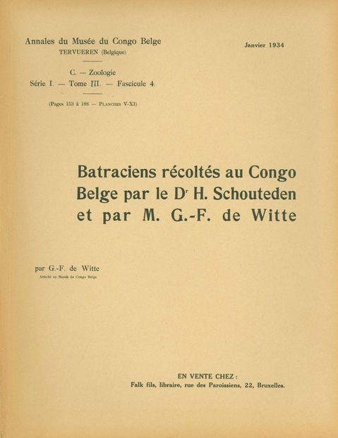 Batraciens Récoltés au Congo par le Dr. H. Schouteden et M.G.-F. de Witte