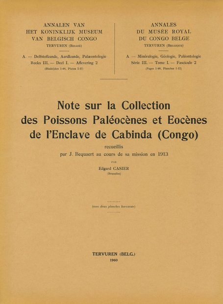 Note sur la Collection des Poissons Paléocènes et Éocènes de l'Enclave Cabinda (Congo), Recueillis par J. Bequaert au Cours de sa Mission en 1913