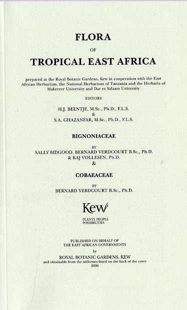 Flora of Tropical East Africa: Bignoniaceae & Cobaeaceae