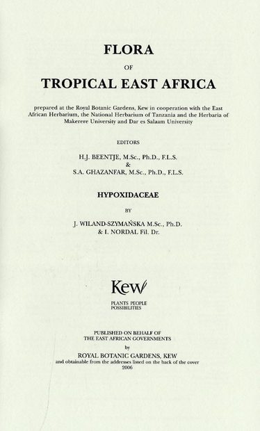 Flora of Tropical East Africa: Hypoxidaceae