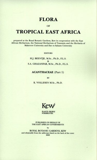 Flora of Tropical East Africa: Acanthaceae, Part 1