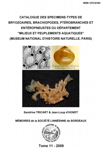 Catalogue des Spécimens-Types de Bryozoaires, Brachiopodes, Ptérobranches et Entéropneustes du Département "Milieux et Peuplements Aquatiques" (Museum National d'Histoire Naturelle, Paris)