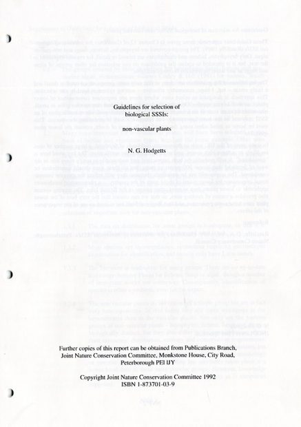 Guidelines for Selection of Biological SSSIs: Non-Vascular Plants (Looseleaf Edition)