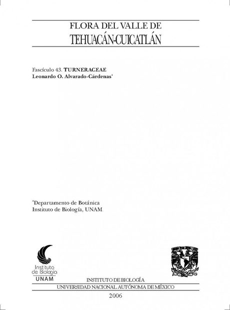 Flora del Valle de Tehuacán-Cuicatlán, Volume 43: Turneraceae
