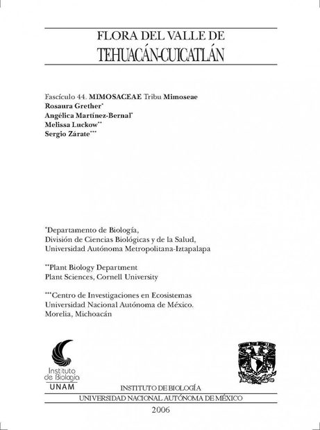Flora del Valle de Tehuacán-Cuicatlán, Volume 44: Mimosaceae Tribu Mimoseae