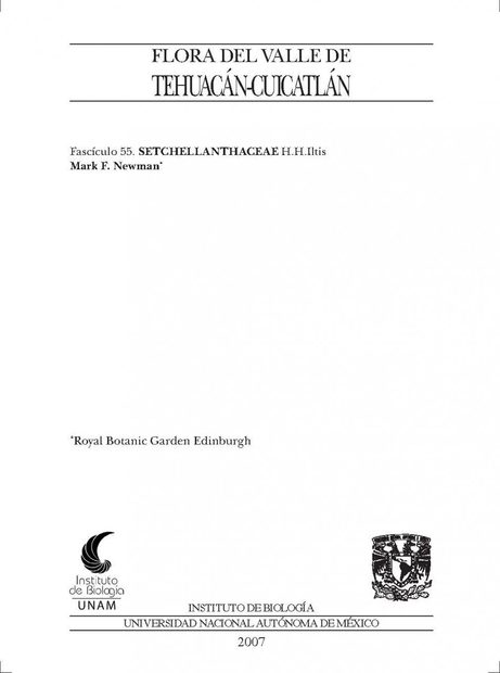 Flora del Valle de Tehuacán-Cuicatlán, Volume 55: Setchellanthaceae