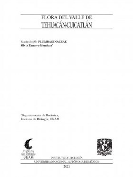 Flora del Valle de Tehuacán-Cuicatlán, Volume 85: Plumbaginaceae