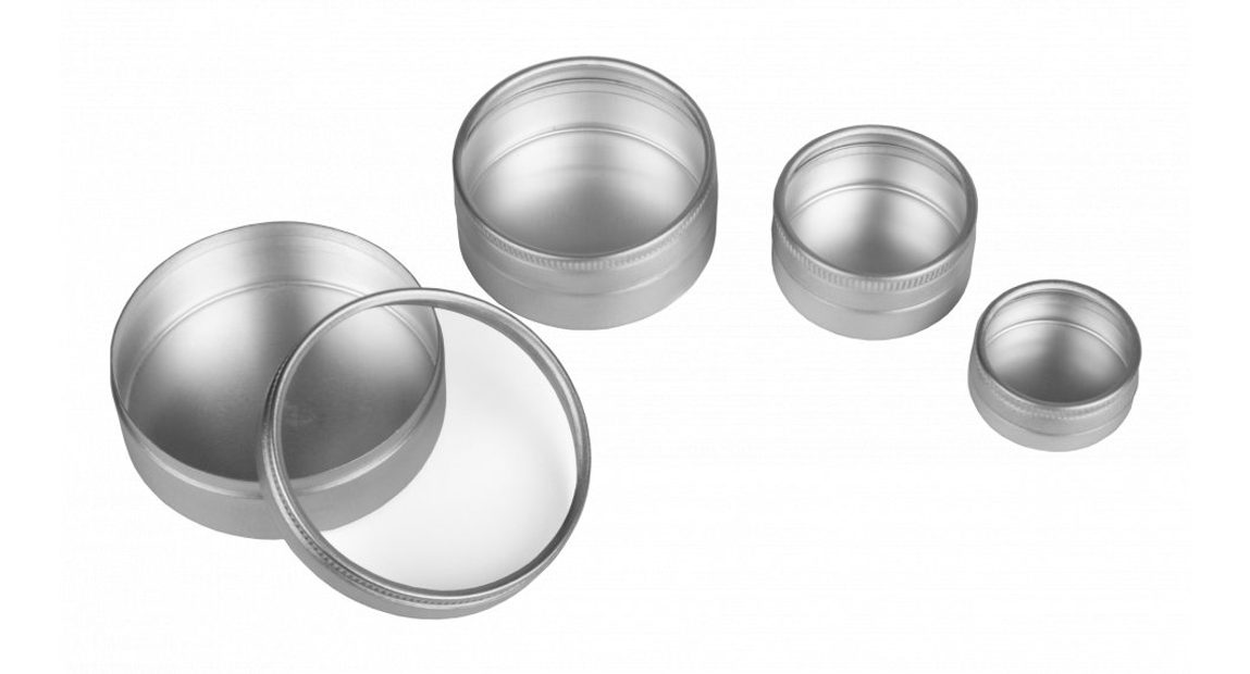 Nest of Glass Top Metal Collecting Tins