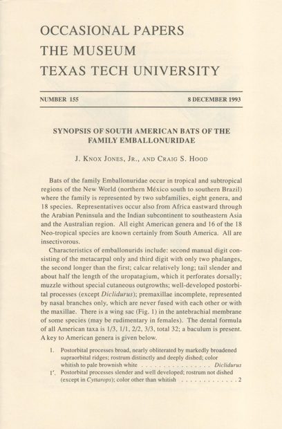 Synopsis of South American Bats of the Family Emballonuridae