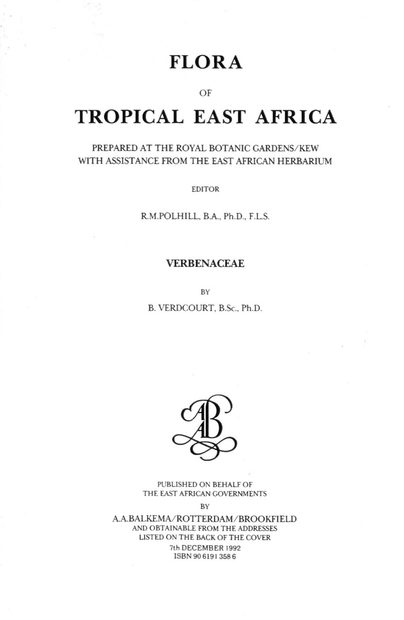 Flora of Tropical East Africa: Verbenaceae