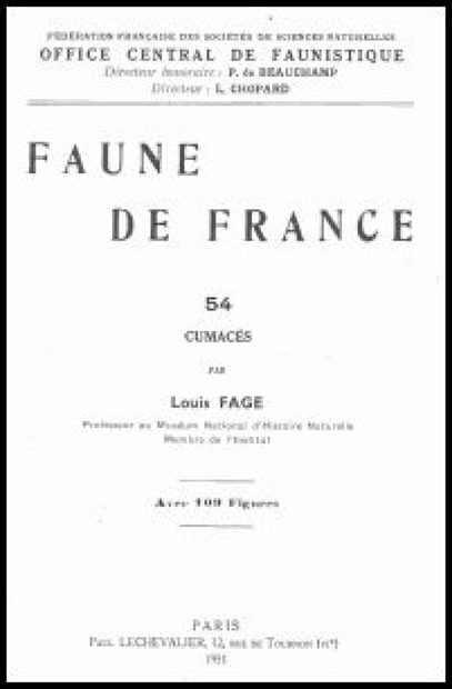 Faune de France, Volume 54: Cumacés